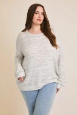 Plus Size Light Gray Heathered Soft Knit Long Sleeve Oversized Sweater Top