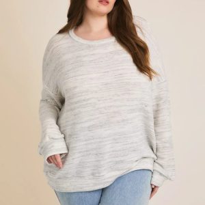 Plus Size Light Gray Heathered Soft Knit Long Sleeve Oversized Sweater Top