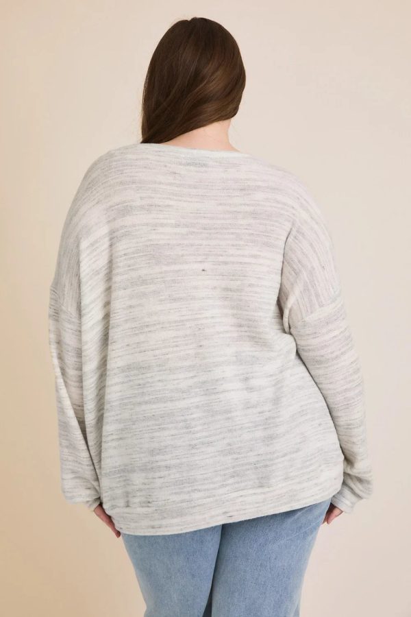 Plus Size Light Gray Heathered Soft Knit Long Sleeve Oversized Sweater Top - Image 2