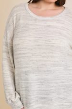 Plus Size Light Gray Heathered Soft Knit Long Sleeve Oversized Sweater Top - Image 4
