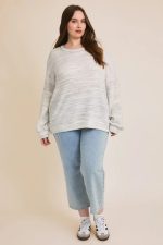 Plus Size Light Gray Heathered Soft Knit Long Sleeve Oversized Sweater Top - Image 5