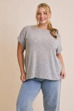 Plus Size Gray Knit Oversized Short Sleeve Lightweight Sweater Top