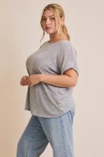 Plus Size Gray Knit Oversized Short Sleeve Lightweight Sweater Top - Image 3