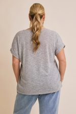 Plus Size Gray Knit Oversized Short Sleeve Lightweight Sweater Top - Image 2