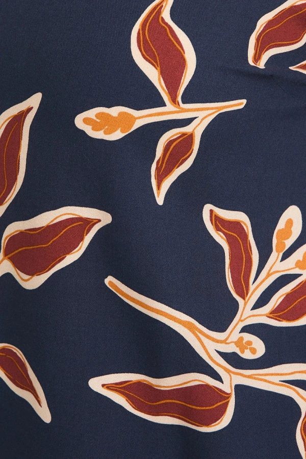 Plus Size Navy Floral Smocked Sleeve Boho Style Short Sleeve Blouse - Image 6