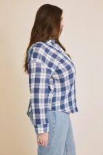 Plus Size Cotton Plaid Button Down Long Sleeve Lightweight Shirt - Image 3
