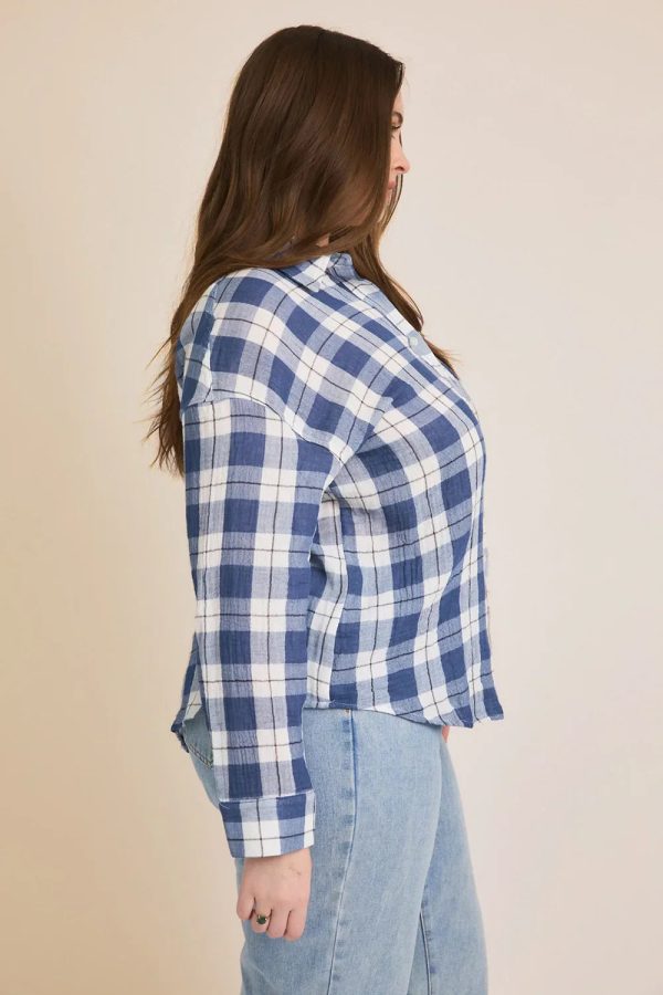 Plus Size Cotton Plaid Button Down Long Sleeve Lightweight Shirt - Image 3