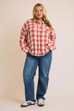 Plus Size Cotton Plaid Button Down Long Sleeve Lightweight Shirt - Image 10