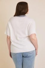 Plus Size V-Neck Striped Collar Knit Single Pocket Preppy Summer Sweater - Image 2