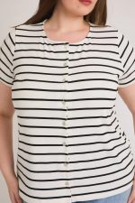 Plus Size Striped Button Front Short Sleeve Summer Top - Image 4
