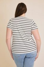 Plus Size Striped Button Front Short Sleeve Summer Top - Image 2
