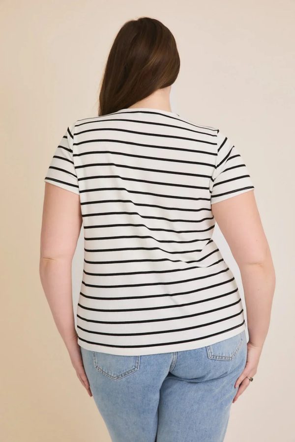 Plus Size Striped Button Front Short Sleeve Summer Top - Image 2