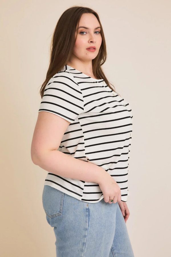 Plus Size Striped Button Front Short Sleeve Summer Top - Image 3
