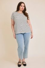 Plus Size Striped Button Front Short Sleeve Summer Top - Image 5
