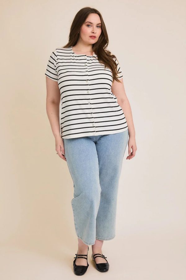Plus Size Striped Button Front Short Sleeve Summer Top - Image 5