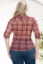 Junior Plus Size Plaid Front Pocket Long Sleeve Top - Image 2