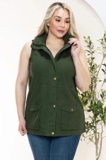 Plus Size Hooded Military Utility Jacket Vest - Image 4