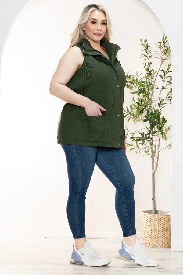 Plus Size Hooded Military Utility Jacket Vest - Image 6