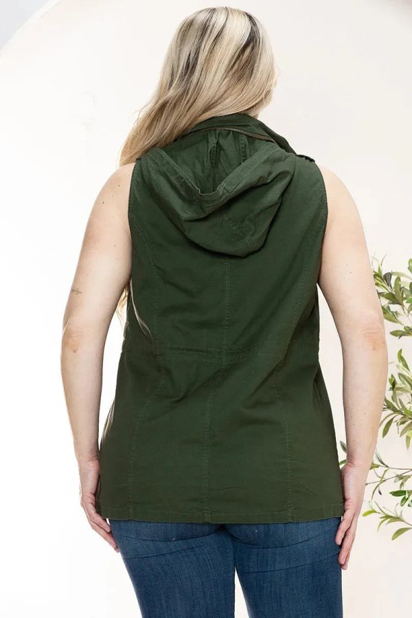 Plus Size Hooded Military Utility Jacket Vest - Image 2