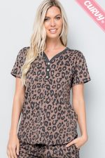 Plus Size Cheetah Print Button Front Relaxed Fit Short Sleeve Casual Top - Image 3