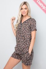 Plus Size Cheetah Print Button Front Relaxed Fit Short Sleeve Casual Top - Image 4