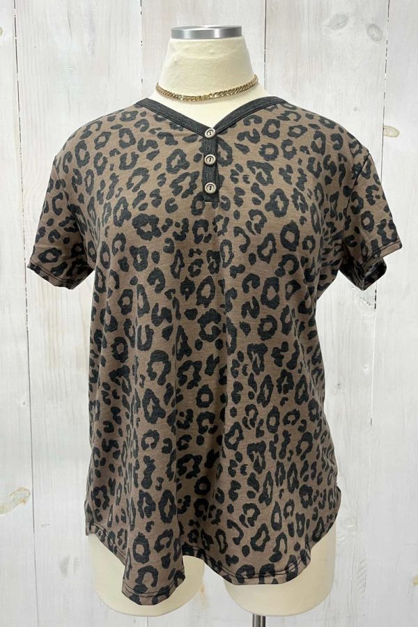 Plus Size Cheetah Print Button Front Relaxed Fit Short Sleeve Casual Top - Image 1