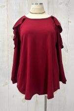 Plus Size Cold Shoulder Ruffle Sleeve Tunic Casual Boutique Blouse - Image 4