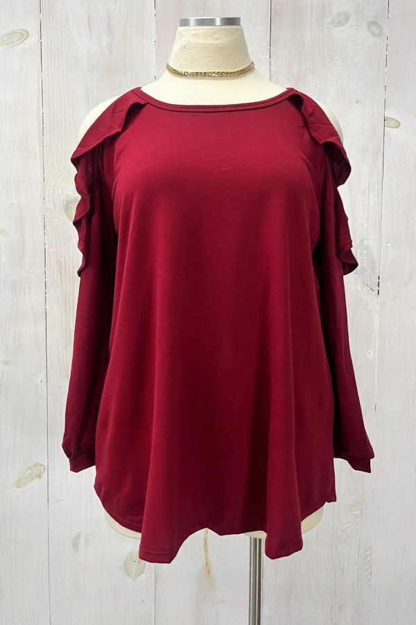Plus Size Cold Shoulder Ruffle Sleeve Tunic Casual Boutique Blouse - Image 4