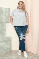Plus Size Cotton Smocked Yoke Flutter Sleeve Casual Top - Image 5