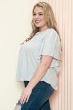 Plus Size Cotton Smocked Yoke Flutter Sleeve Casual Top - Image 3