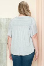 Plus Size Cotton Smocked Yoke Flutter Sleeve Casual Top - Image 2