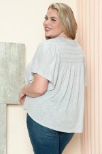 Plus Size Cotton Smocked Yoke Flutter Sleeve Casual Top - Image 4
