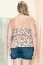Plus Size Blush Floral Print Ruffle Trim Smocked Bodice Cami Top - Image 2