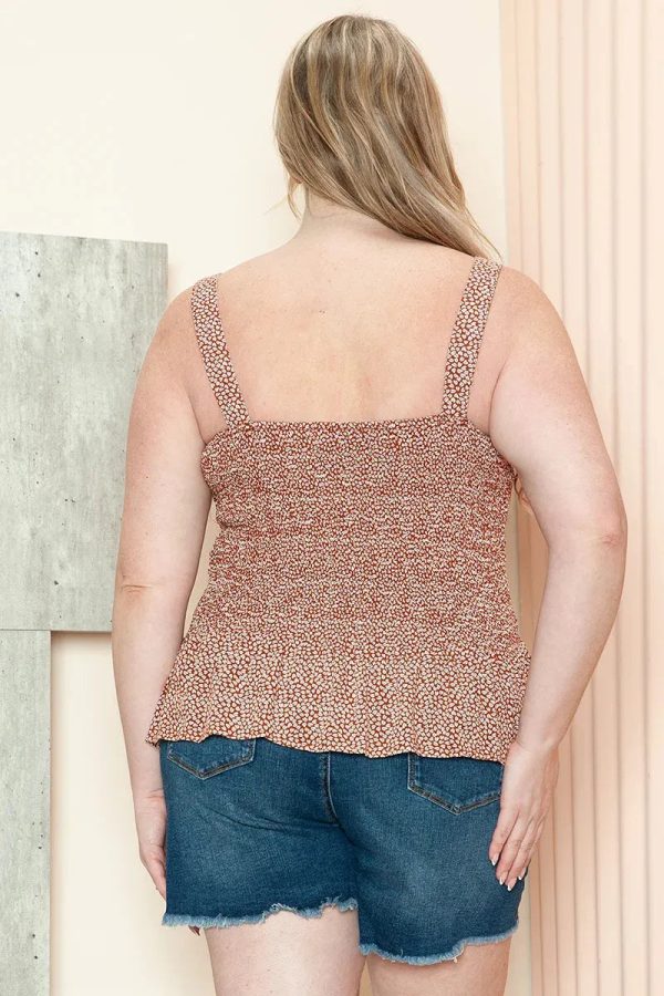 Junior Plus Size Ditsy Print Smocked Square Neck Peplum Cami Top - Image 4