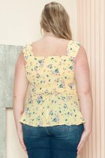 Junior Plus Size Floral Print Sweetheart Neckline Peplum Sleeveless Summer Top - Image 2