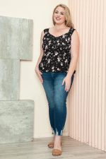 Junior Plus Size Floral Print Sweetheart Neckline Peplum Sleeveless Summer Top - Image 5