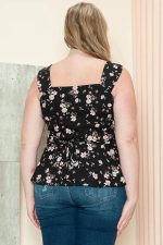 Junior Plus Size Floral Print Sweetheart Neckline Peplum Sleeveless Summer Top - Image 4