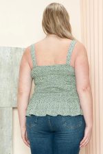 Junior Plus Size Ditsy Print Smocked Square Neck Peplum Cami Top - Image 2
