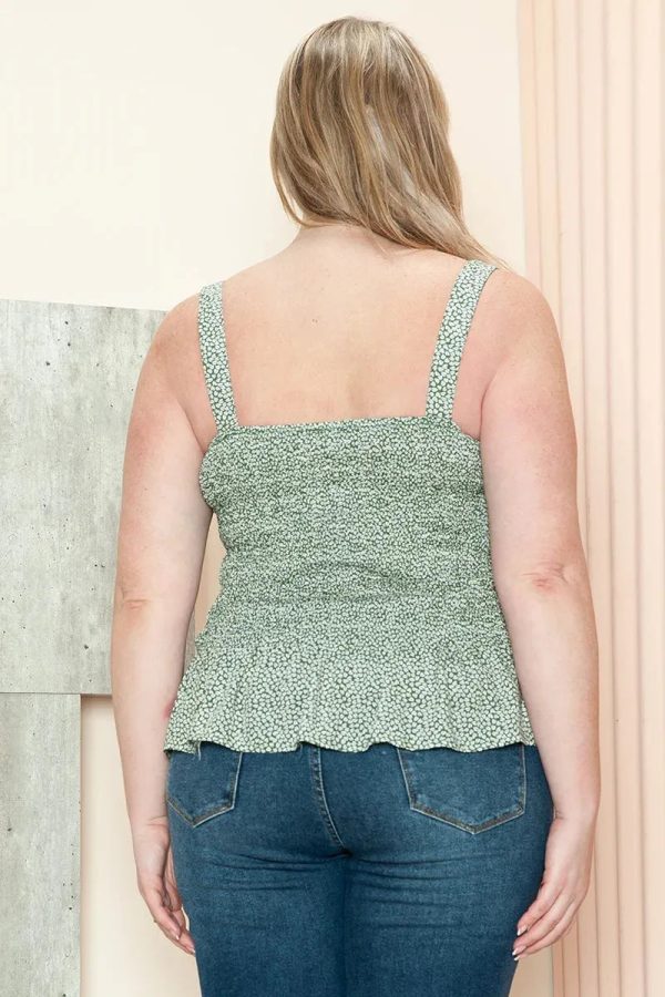 Junior Plus Size Ditsy Print Smocked Square Neck Peplum Cami Top - Image 2