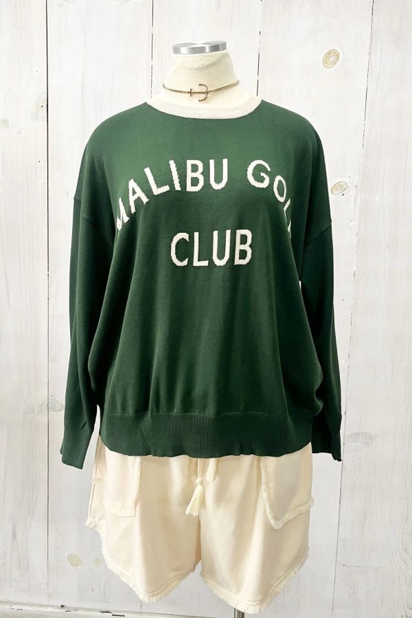 Plus Size "Malibu Golf Club" Graphic Knit Long Sleeve Crew Neck Relaxed Fit Sweater - Image 5