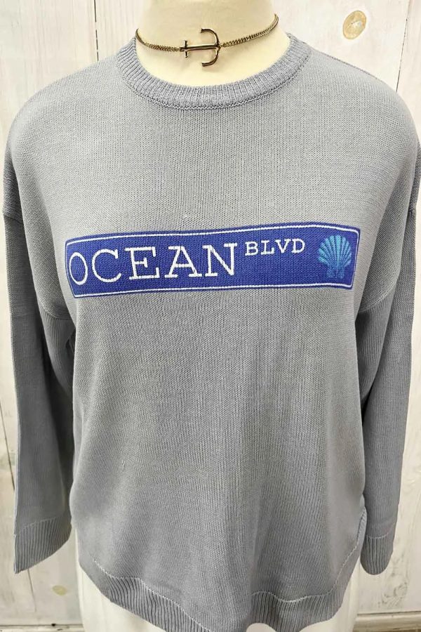 Plus Size "OCEAN BLVD" Graphic Knit Long Sleeve Crew Neck Boutique Sweater - Image 7