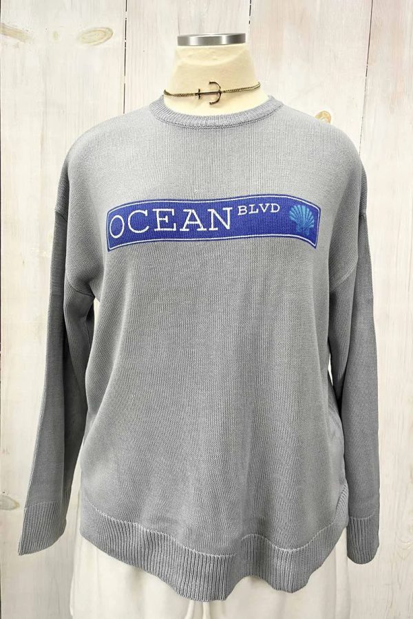 Plus Size "OCEAN BLVD" Graphic Knit Long Sleeve Crew Neck Boutique Sweater - Image 5