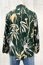 Plus Size Forest Green Tropical Botanical Print Button Down Long Sleeve Blouse - Image 5