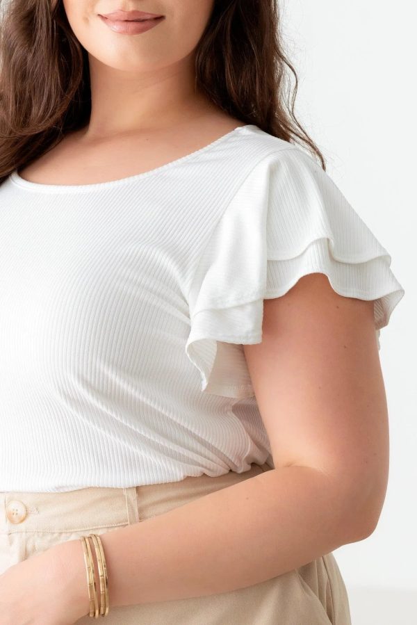 Plus Size Short Fluttery Sleeves Round Neck Ribbed Top - Image 14