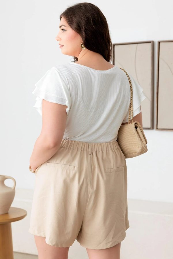 Plus Size Short Fluttery Sleeves Round Neck Ribbed Top - Image 13