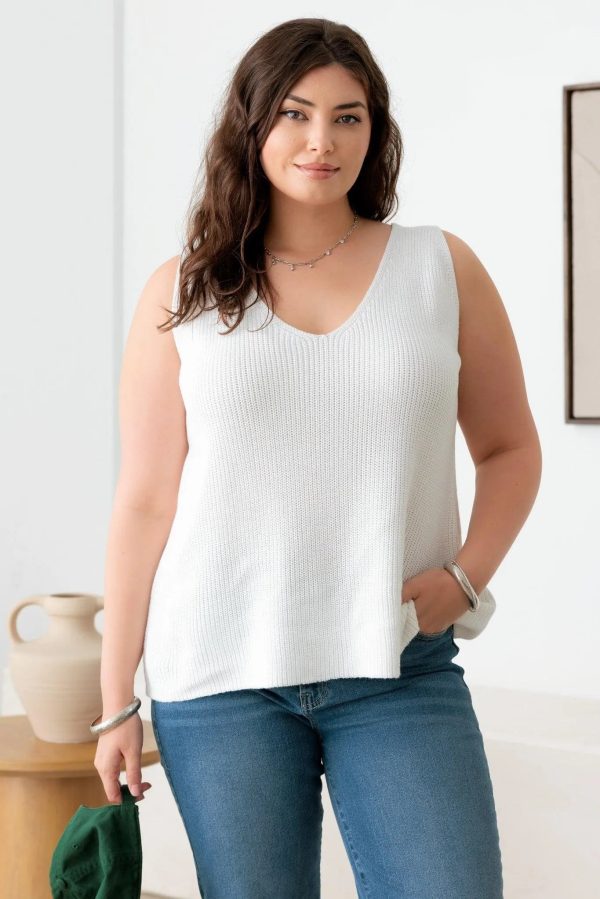 Plus Size Sleeveless V-Neck Knit Sweater Top - Image 1