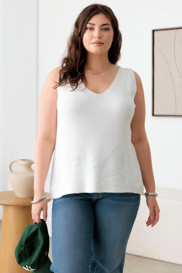 Plus Size Sleeveless V-Neck Knit Sweater Top - Image 6