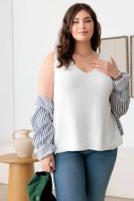 Plus Size Sleeveless V-Neck Knit Sweater Top - Image 4