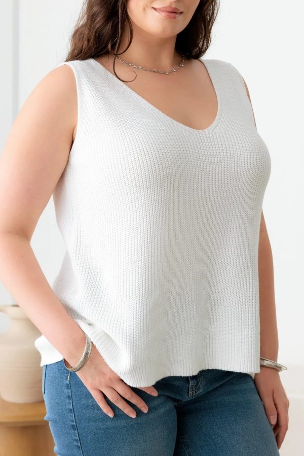 Plus Size Sleeveless V-Neck Knit Sweater Top - Image 3