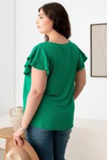 Plus Size Short Fluttery Sleeves Round Neck Ribbed Top - Image 2